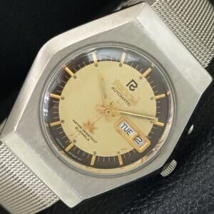Vintage 1984 Ricoh Automatic Mens Silver Watch W/daydate & Gold accents